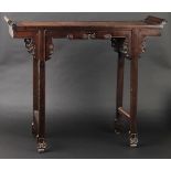 *Altar Table. A Chinese hardwood altar table, 19th century,  rectangular top with inset burr