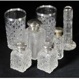 *Mixed Silver. A pair of Victorian glass beakers,  each with a hobnail cut design, silver rim by