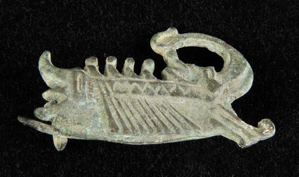 *Roman Brooch. A Roman bronze brooch in the form of a trireme, 2nd century,  cast bronze with