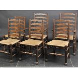 *Chairs. A set of six oak ladderback chairs, circa 1900,  comprising two armchairs and four side