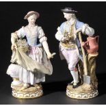 *Meissen. Two 19th-century porcelain figures,  modelled as a gardener holding a bouquet of