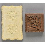 *Card Case. A Chinese early 20th-century resin card case, circa 1920s, with panels carved with
