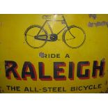 *Raleigh. A large three-colour enamel sign, 'The All Steel Bicycle',  in sound condition with just a