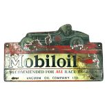 *Mobiloil. A rare petit double-sided four-colour enamel advertising sign showing a racing car (
