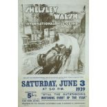 *Shelsley Walsh. A poster advertising the June 3 1939, International Hill Climb with a sepia image