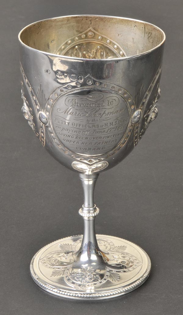 *Silver Presentation Cup. A silver cup presented to Marie Chapman, by the Petty Officers of HMS Dido
