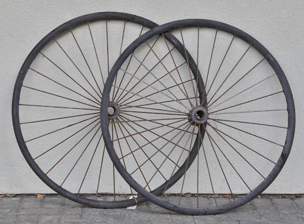 *Victorian Wheels. A pair of Victorian-style wheels,  93cm diameter  These were spare wheels made to