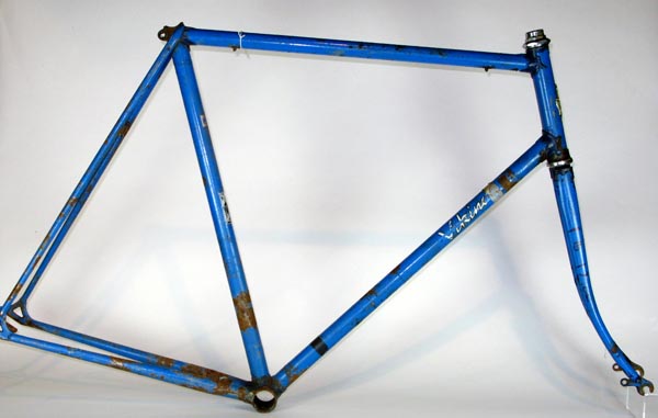 *A circa 1962 Viking lightweight 23 1/2-inch frame and forks,  painted blue with a post 1960 style