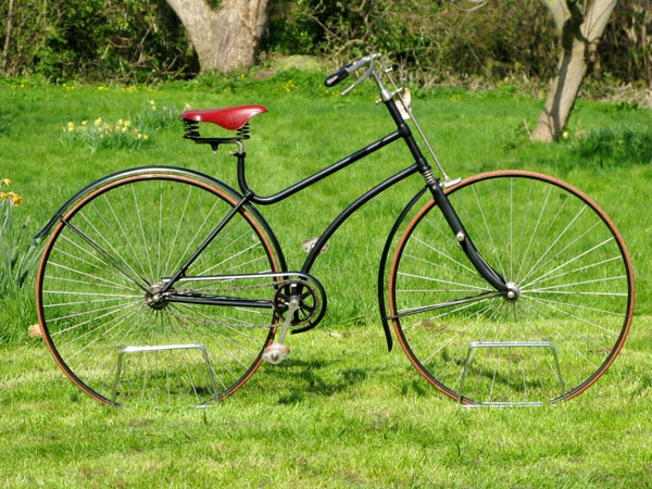 *A Solid-Tyred Safety Bicycle. A black-painted bicycle with good quality, old-style nickel-plating