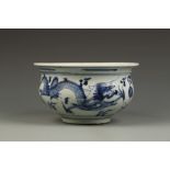 A CHINESE BLUE AND WHITE CENSER decorated with dragons, Qing, 8.5" dia.