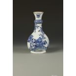 A CHINESE BLUE AND WHITE GARLIC-NECK HEXAGONAL VASE decorated with flowers in a garden landscape,