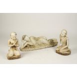 A LARGE BURMESE MARBLE 'BUDDHA AND DISCIPLES' GROUP, the deity reclining at ease with his head