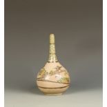 A JAPANESE KYOYAKI BOTTLE VASE decorated in enamels, gilt and silver lustre with a Rimpa style