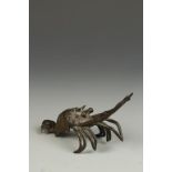 A SMALL BRONZE CRAYFISH FIGURE with forward-swept tentacles, 18th/19th century, 6" long
