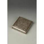 AN ISFAHAN SILVER SQUARE BOX, the cover worked with a quatrefoil relief design of flowers and