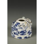 A SMALL CHINESE BLUE AND WHITE WATER POT decorated with two dragons chasing a flaming pearl and with