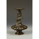 A JAPANESE BRONZE DRAGON VASE, the lower body formed as lobes or petals, the long neck with a coiled