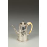 A VICTORIAN NEO-CLASSICAL REVIVAL COFFEE POT of straight sided tapering form with hanging ribbon-