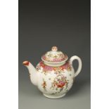 A LOWESTOFT PORCELAIN TEAPOT AND COVER with polychrome painted floral sprays, possibly by Thomas