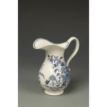 A WORCESTER BLUE AND WHITE PORCELAIN BALUSTER-SHAPED MILK JUG, with scroll handle, 'Fence'