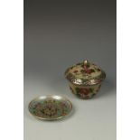 A CHINESE PLIQUE-A-JOUR BOWL AND SAUCER decorated with flowers, late Qing/Republic, 5" dia. (2)