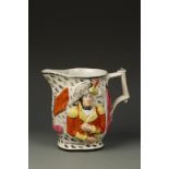 A PEARLWARE COMMEMORATIVE MUG, moulded with a titled portrait of Lord Wellington and General Hill,