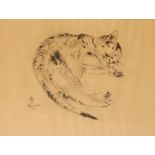 A JAPANESE ETCHING OF A SLEEPING CAT, by Tsugouharu Foujita, signed and dated 1929, 7.75" x 10" (