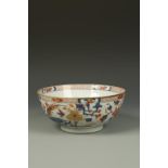 A CHINESE IMARI BOWL decorated with birds in a garden, Qing, 18thC, 9" dia.