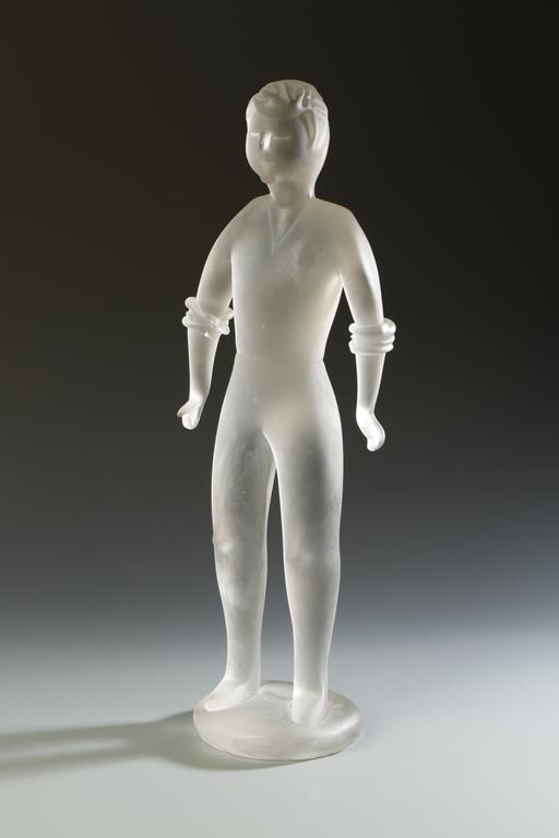 ALFREDO BARBINI: A FROSTED GLASS SCULPTURE OF A MAN, with engraved signature 'A. Barbini', 18.25"