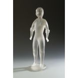 ALFREDO BARBINI: A FROSTED GLASS SCULPTURE OF A MAN, with engraved signature 'A. Barbini', 18.25"
