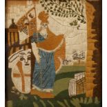 AN ANGLO-AMERICAN SILK WORK PICTURE, naively depicting Britannia holding a flag by a lion and