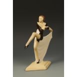 ATTRIBUTED TO GOLDSCHEIDER: A PROTOTYPE MODEL OF A DANCER decorated in unglazed buff and brown,