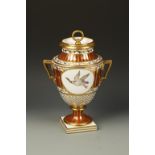 A PARIS PORCELAIN ICE PAIL AND COVER, vase shaped with a loop knop and twin handles, painted with