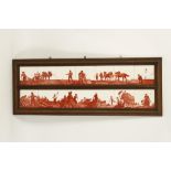 A MINTON TILE WALL PLAQUE OF AGRICULTURAL SCENES, in red on white ground, 14 tiles, mounted in an