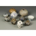 A GROUP OF MINIATURE CERAMICS, including blue and white, brown-glazed and celadon examples, c.12th-