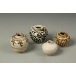 FOUR CHINESE JARLETS, one with spotted decoration, Yuan, the largest 2.5" high (4)