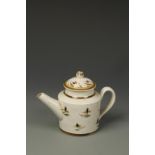 A PEARLWARE MINATURE TEAPOT, with flower decoration within brown bands, late 18th /early 19th