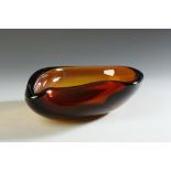 ALFREDO BARBINI: AN ABSTRACT 'GEODE' FORM AMBER GLASS BOWL, with engraved signature, 'A.