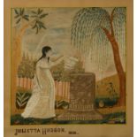 AN AMERICAN SILK WORK PICTURE, signed to the mount 'Julietta Hudson, 1806' with a figure beneath a
