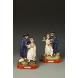 A PAIR OF STAFFORDSHIRE FIGURE GROUPS, 'Departure' and 'Return', 19th century, 9.25" high