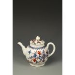 A WORCESTER PORCELAIN TEAPOT AND COVER with printed and painted polychrome floral decoration and