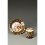 A 'VIENNA' PORCELAIN COFFEE CAN AND SAUCER, finely decorated in coloured enamels, with classical