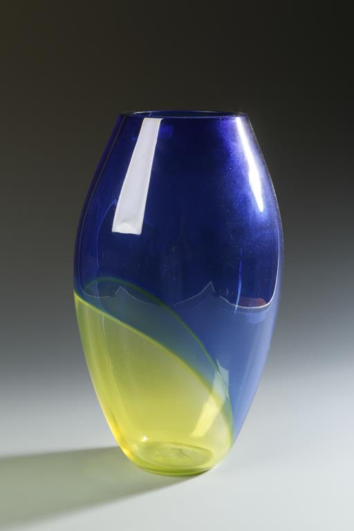 BARBINI: AN 'INCALMO' BLUE AND YELLOW GLASS VASE, with engraved signature 'Barbini Murano', and