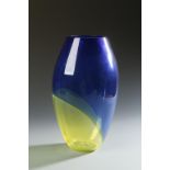 BARBINI: AN 'INCALMO' BLUE AND YELLOW GLASS VASE, with engraved signature 'Barbini Murano', and