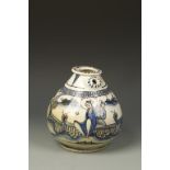 A SAFAVID STYLE HOOKAH BASE, decorated with figures on a garden terrace, 8" high