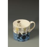 ERIC RAVILIOUS FOR WEDGWOOD: A KING EDWARD VIII 1937 CORONATION MUG in a yellow and blue