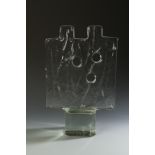 ALFREDO BARBINI: AN ABSTRACT CLEAR BLOCK GLASS SCULPTURE, of flattened rectangular textured form,