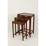 A NEST OF THREE CHINESE SILVER-INLAID HARDWOOD OCCASIONAL TABLES of fan-shape, Republic period, 27.