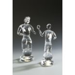 ALFREDO BARBINI: A PAIR OF CLEAR GLASS SCULPTURES OF A CLASSICAL MAN AND WOMAN, apparently