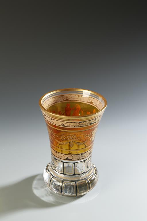 A CONTINENTAL CLEAR GLASS BEAKER, with classical decoration, 19th century, 6" high